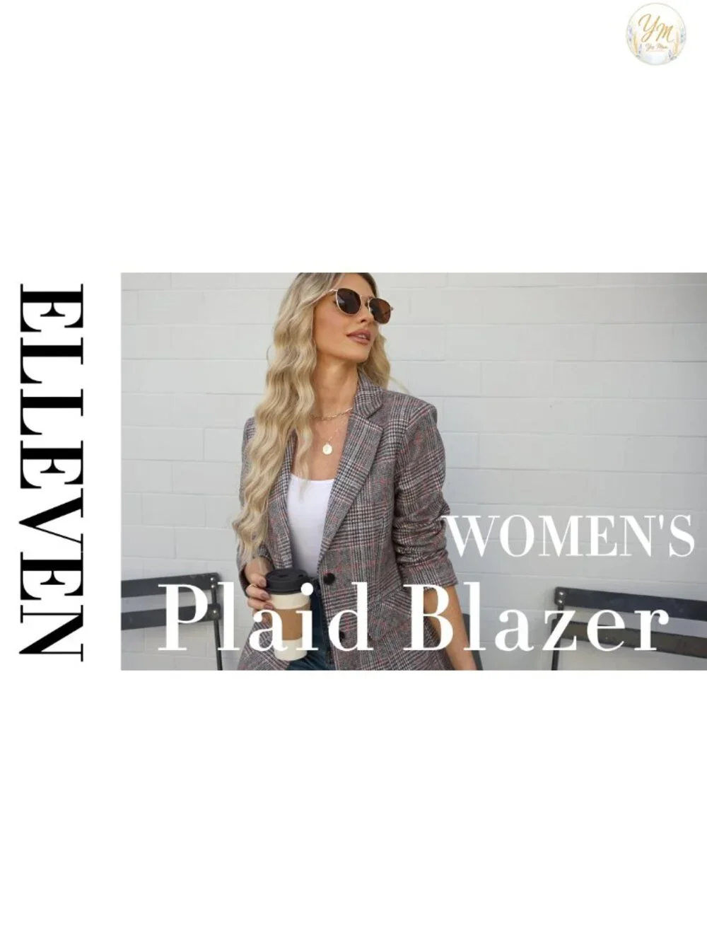 Women's Business Casual Plaid Blazer Work Office Suit Jacket Houndstooth